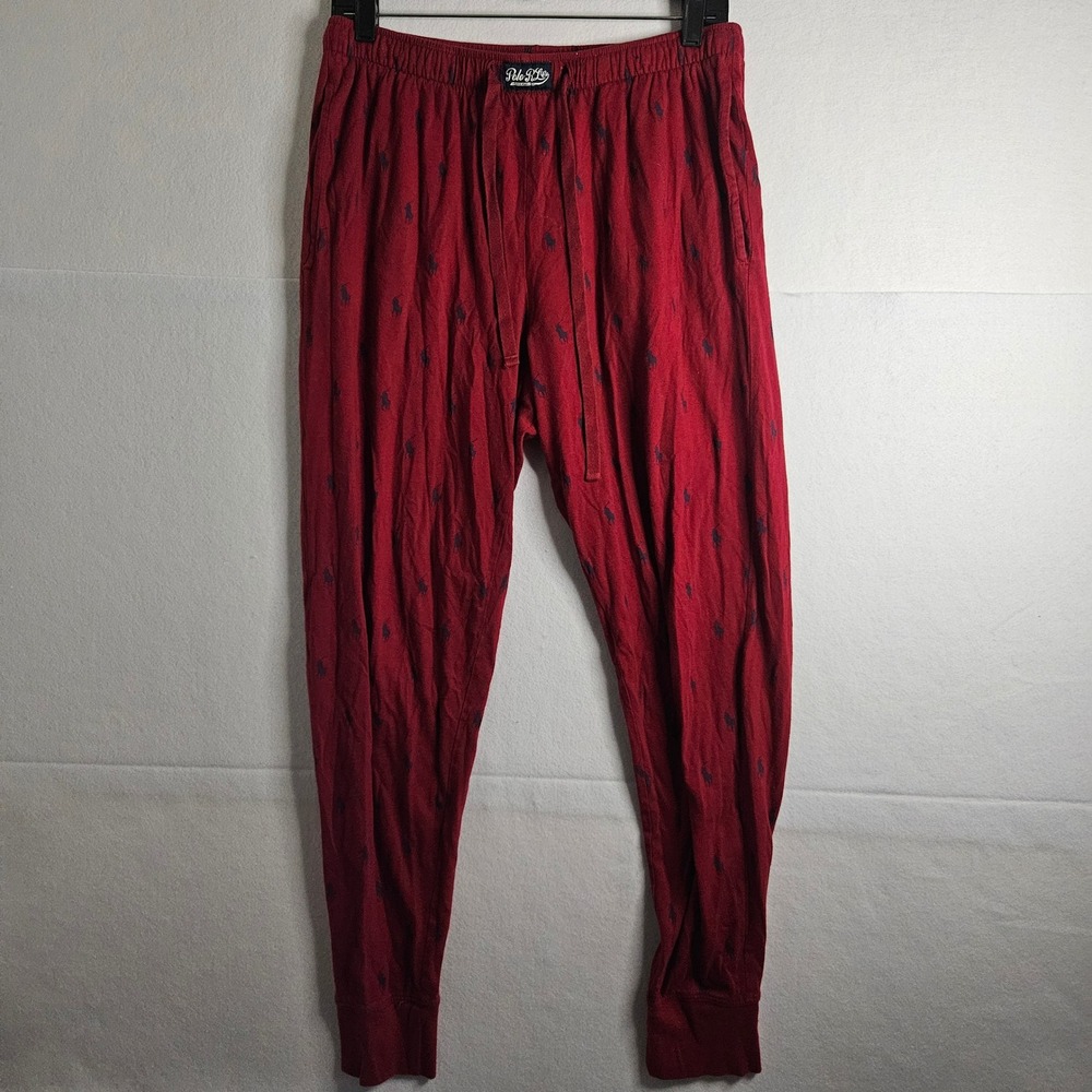 Polo Ralph Lauren Mens Red Navy Pony Logo Sleepwear Jogger Pajama Pants Medium
